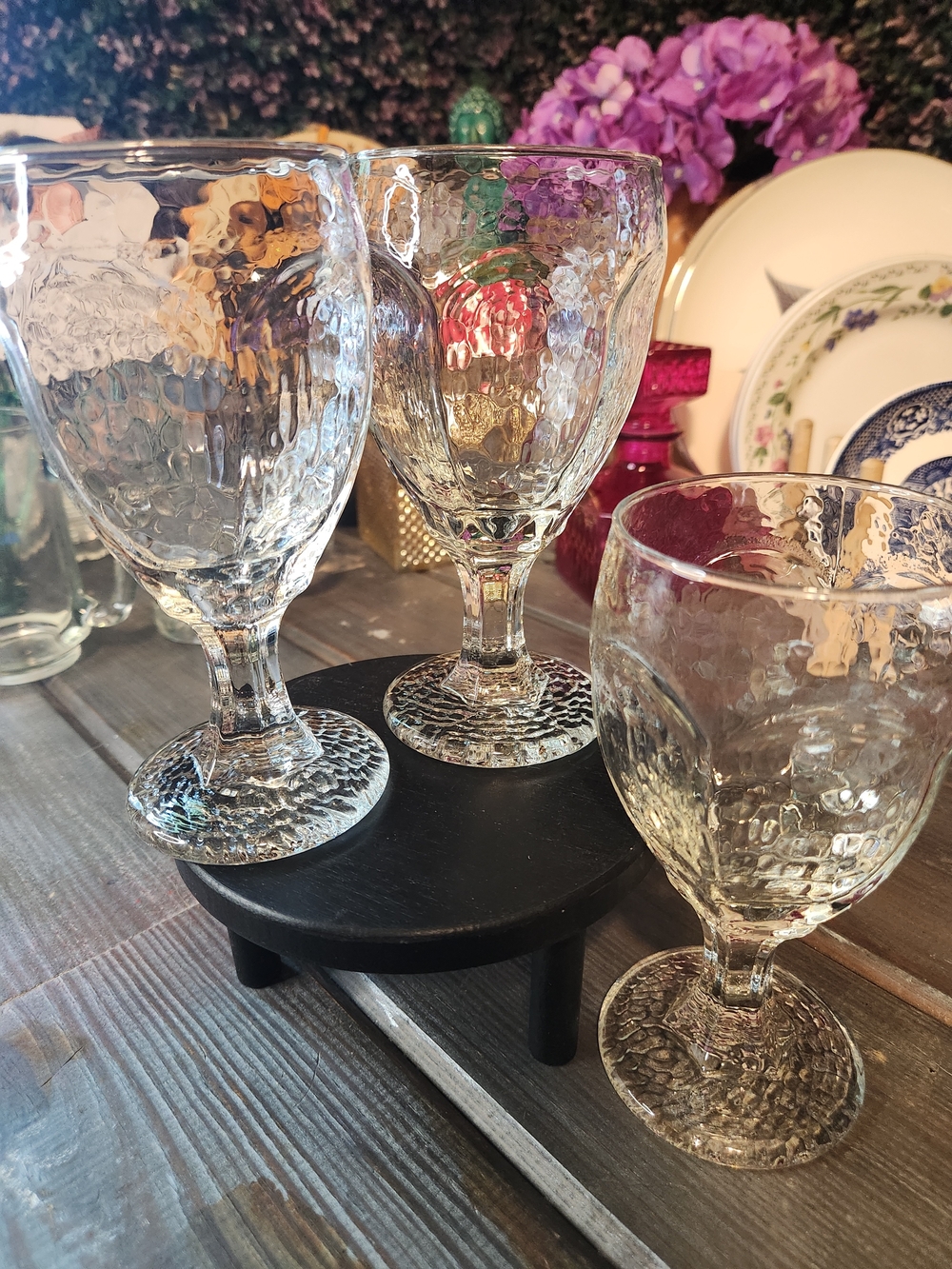 Clear Textured Goblet Glasses - Set of 3